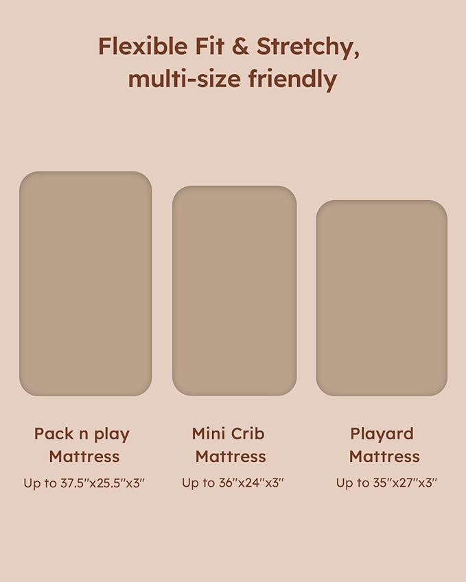 Pack and Play Sheets Fitted, 3 Pack Soft Stretchy Baby Mini Crib Sheets for Pack N Play Mattress and Portable Playard Sheets for Boys and Girls Brown Bear Deer