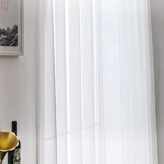 MIULEE Ivory Window Sheer Curtains for Bedroom Living Room Solid Elegant Net Drapes 2 Panels Width 38 x Length 84 Inches