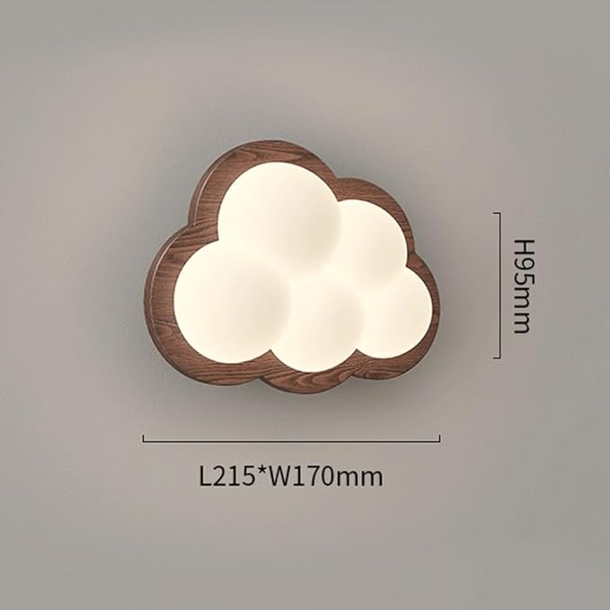 Cute Cloud Shaped Wall Sconce Kids Room Night Light Walnut Wood LED Three Color Dimmable Bedside Lamp for Children’s Bedroom Nursery Decor Lighting