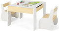 INFANS 3 in 1 Kids Table and Chair Set, Wood Multi Activity Table with Removable Tabletop Storage, Detachable Blackboard for Toddler Playing Drawing Arts Crafts,3 PCS Children Furniture