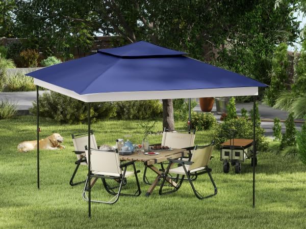 Kingdura 13x13 Pop Up Canopy, Easy Setup Canopy Tent, Double Roof Outdoor Patio Shelter Sun Shade with 4 Sand Bags, 3 Adjustable Height for Patio Furniture, Party, Wedding, Outdoor Dining (Blue)