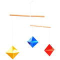 Geometric Octahedron in Multiple Sizes Hanging Mobile, Montessori Mobile, Yellow Blue Red, Wooden Dowel