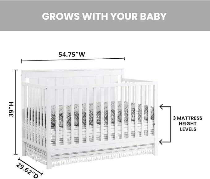 Oxford Baby Lazio 4-in-1 Convertible Baby Crib, Snow White, GreenGuard Gold Certified