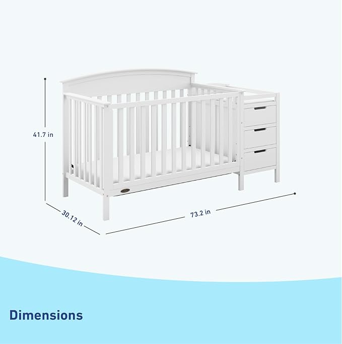 Graco Benton 4-in-1 Convertible Crib and Changer (White) – GREENGUARD Gold Certified, Crib & Changing Table Combo, Water-Resistant Changing Pad, Converts to Toddler Bed, Daybed and Full-Size Bed