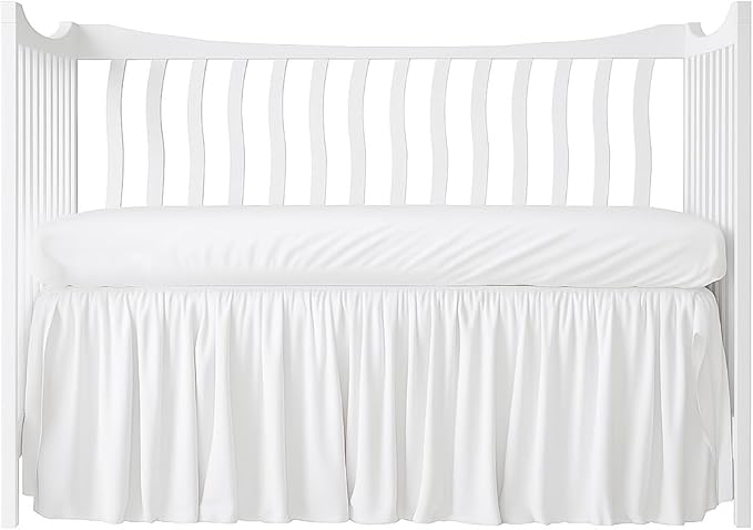 Crib Bed Skirt Dust Ruffle with Split Corners - 100% Cotton - Nursury Standard Crib Bedding Toddler Bedskirt for Baby Boys or Baby Girls - 14" Drop - White Crib Skirt