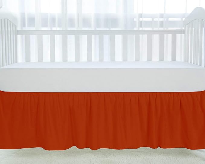 100% Egyptian Cotton, Nursery Crib Toddler (28" x 52" + 16") 800 Thread Count Crib Skirt Dust Ruffle, Bedding Skirts for Baby Boys or Girls, 16" Drop, Burnt Orange Solid
