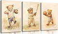 3Pcs Teddy Bear Sports Nursery Animal Canvas Wall Art Cute Woodland Baby Bear Rugby Wall Decor Pictures Football Basketball Baseball Kids Room Posters Prints for living Children Bedroom Decoration