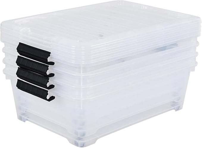 4-Pack 20 L Plastic Under Bed Storage Container with Lids, Underbed Clear Storage Bin with Wheels