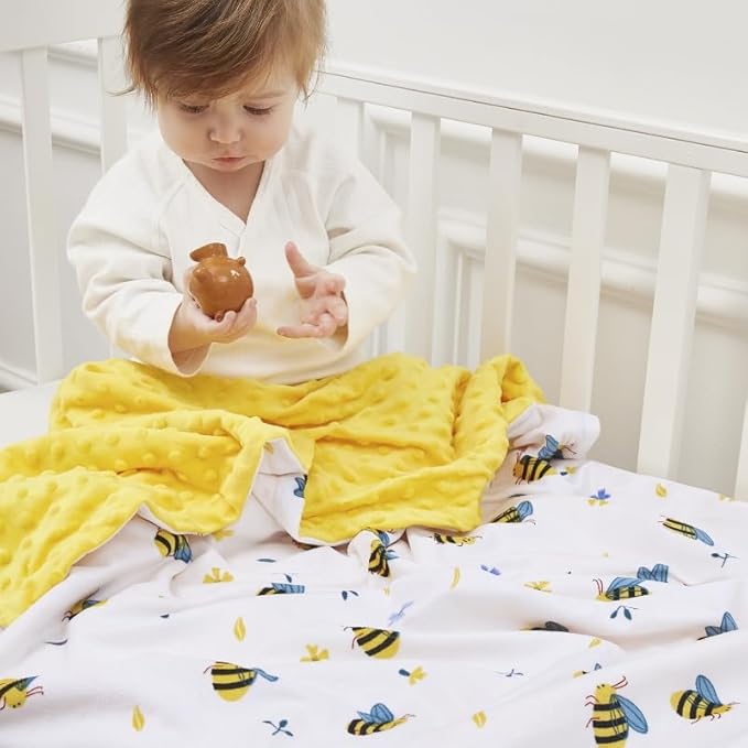 QSTEHEML Baby Blankets Neutral for Boys Girls,Super Soft Nursery Minky Blanket Unisex, Baby Gifts Double Layer with Dotted Backing, Newborn Blankets for Crib Stroller(Bee, 30 * 40inch)