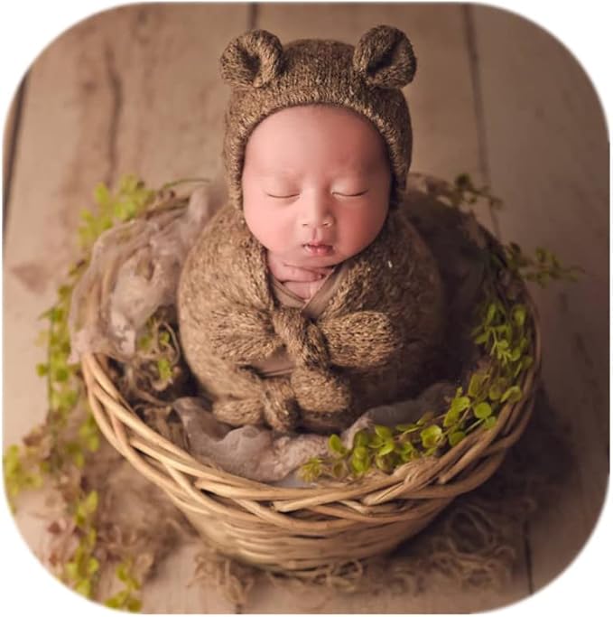 Vemonllas Newborn Baby Boy Girl Photography Props Bow Wrap, Posing Aid, Hat and Blanket Set of 4 Pcs