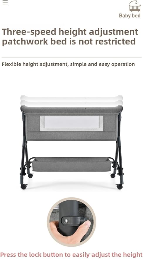Nine point nine Baby Bedside Bassinet, Baby Bassinet Bedside Sleeper, Next to Me Crib with Wheels, Foldable Co-Sleeping Bed Crib for Newborn (X3 Khaki)