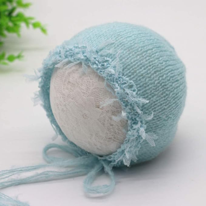 Vemonllas Newborn Infant Baby Boys Girls Photography Props Mohair Lace Hat and Wrap Blanket Cloth (Light Blue)