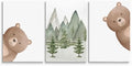 Peeking Bear Nursery Wall Decor, Woodland Nursery Nature Print, Neutral Baby Animals Wall Art for Kid Bedroom, Forest Mountain Wall Art for Baby Boy Girl Bedroom, Framed Canvas, 12"x16"x3