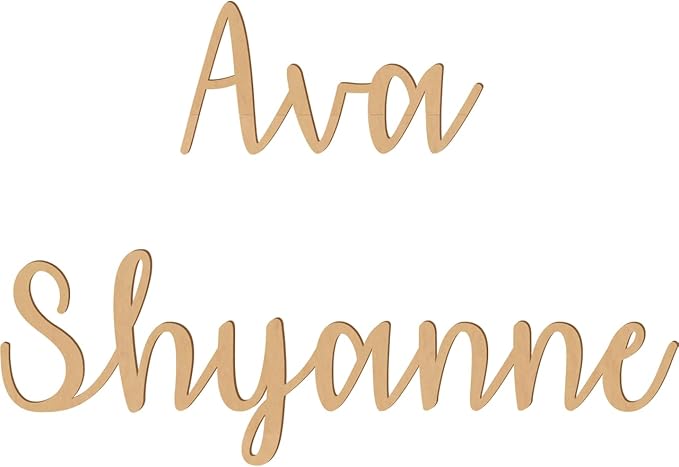 2 Inch Tall Custom Word Scroll Script Cursive Font Affection, Choose Wood Material for Names, Unfinished Initials Craft, Kid's Room Sign, Wall Plaque (2")