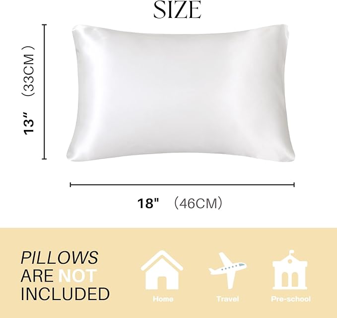 Silky Satin Toddler Pillowcases Set of 2, Super Soft Travel Pillow Covers, Small Kids Pillow Cases with Envelope Closure, 13"x 18", Ivory