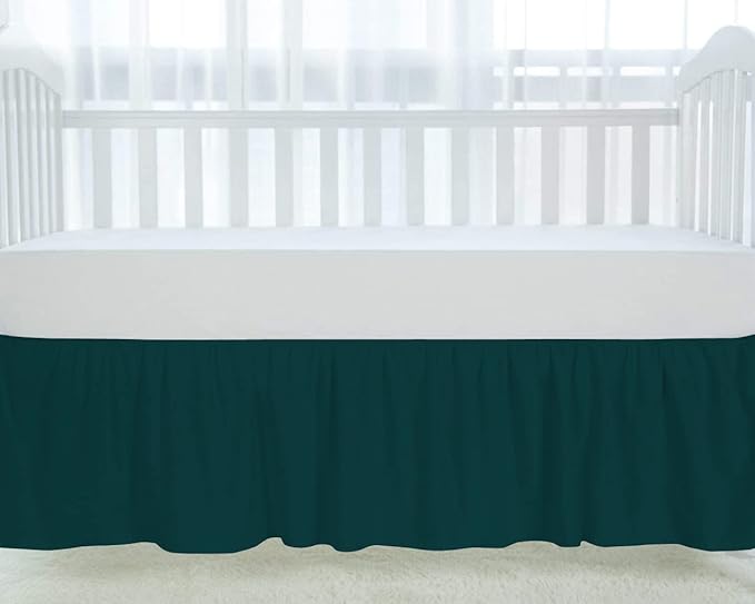 100% Egyptian Cotton, Nursery Crib Toddler (28" x 52" + 14") 800 Thread Count Crib Skirt Dust Ruffle, Bedding Skirts for Baby Boys or Girls, 14" Drop, Teal Solid