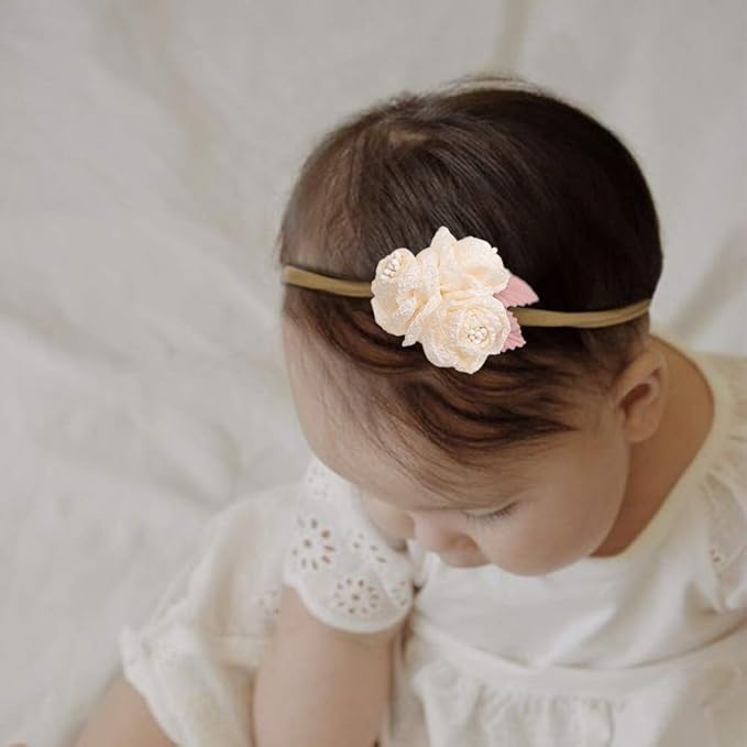 cherrboll 4pcs Baby Girl Headbands Flowers, Super Soft & Stretchy Nylon Floral Hairbands for Newborn Toddler