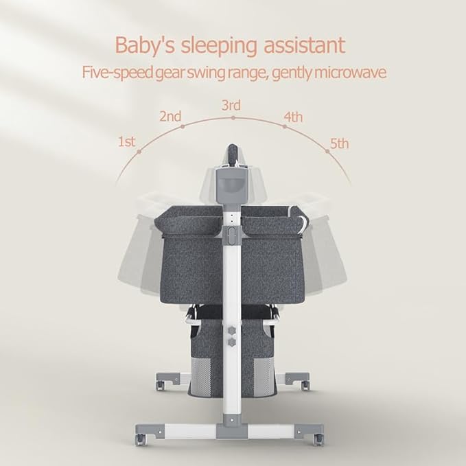 Electric Bluetooth Smart Next to Me Crib, Bassinet Cradle with Lullaby Music, Baby Bedside Crib for Newborn, Baby Co-Sleeper Cot with Mattress, Remote and 5 Swaying Gears(MG601-Khaki)