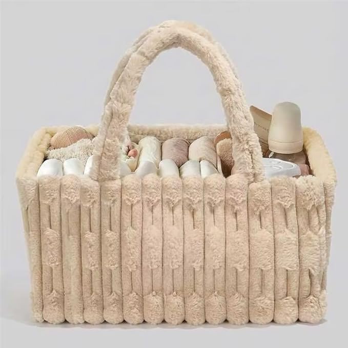 Baby Diaper Caddy Organizer, Rectangular Storage Basket with Multiple Compartments and Carrying Handles, Gift for Baby Shower, Pink