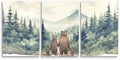 Rustic Bear Family Nursery Decor, Forest Animals Woodland Wall Decor, Love of A Family of Four, Set of 3 Canvas Prints, Landscape Bear Wall Art for Boy's Room Decor, Framed 16"x24"x3