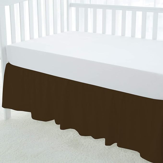 100% Egyptian Cotton, Nursery Crib Toddler (28" x 52" + 14") 800 Thread Count Crib Skirt Dust Ruffle, Bedding Skirts for Baby Boys or Girls, 14" Drop, Chocolate Solid