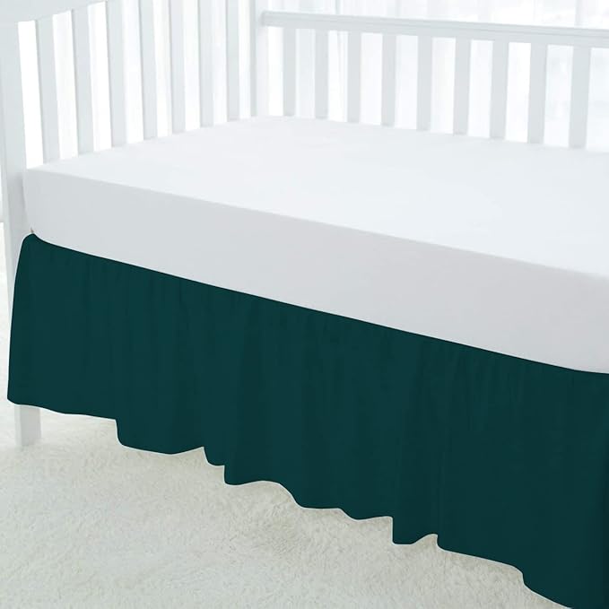 100% Egyptian Cotton, Nursery Crib Toddler (28" x 52" + 16") 800 Thread Count Crib Skirt Dust Ruffle, Bedding Skirts for Baby Boys or Girls, 16" Drop, Teal Solid
