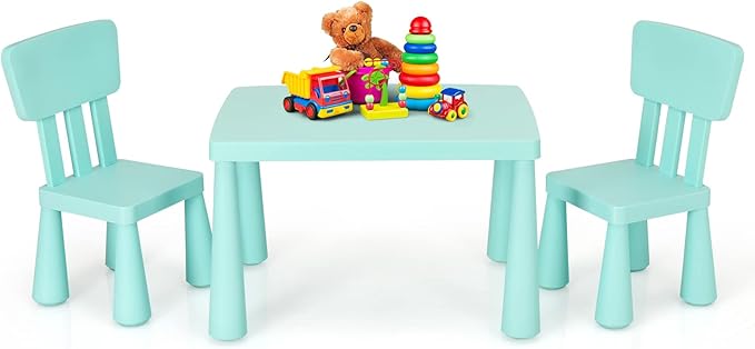 HONEY JOY Kids Table and Chair Set, Plastic Children Activity Table and 2 Chairs for Art Craft, Easy-Clean Tabletop, 3-Piece Toddler Furniture Set for Daycare Playroom, Gift for Boys Girls (Green)