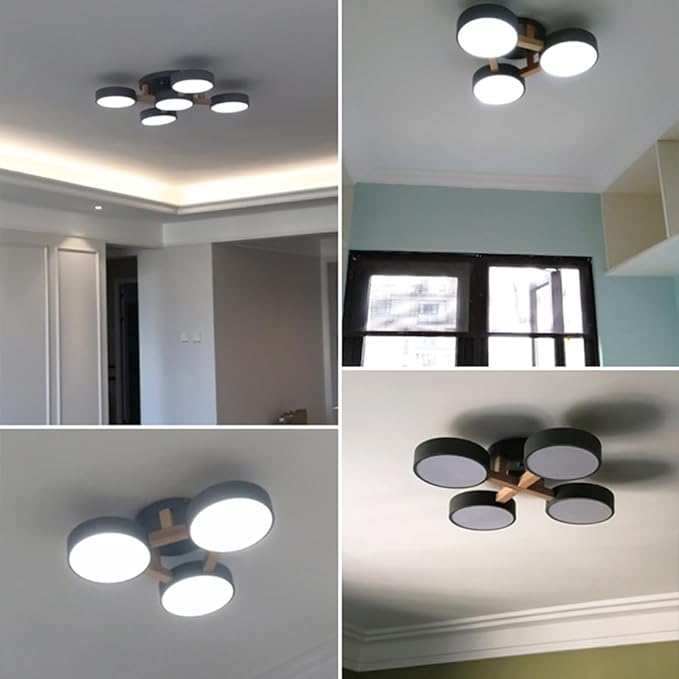 LED Flush Mount Ceiling Light Fixture with 3000K/4000K/6000K Temperatures Selectable,21Inch 33W Chandelier Modern Wood Ceiling Lamp for Bedroom Kitchen, 3-Lights Indoor Lighting Green Pendant Light