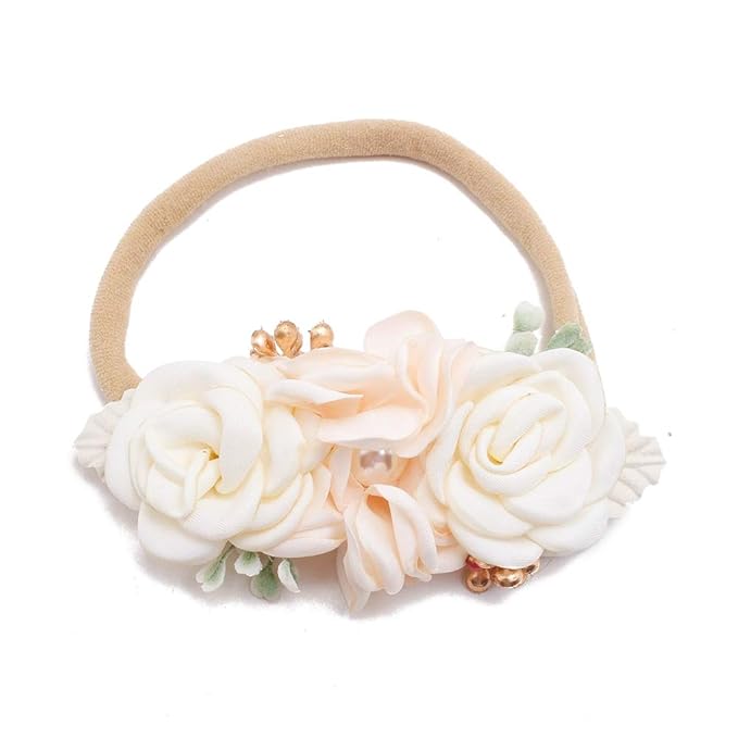 Baby Girl Nylon Headbands Flower Hair Bows Accessories-Elastic Hair Band Crown Handmade FLoral Wraps Birthday Gifts for Girls Newborn Infant Toddler 3Pcs