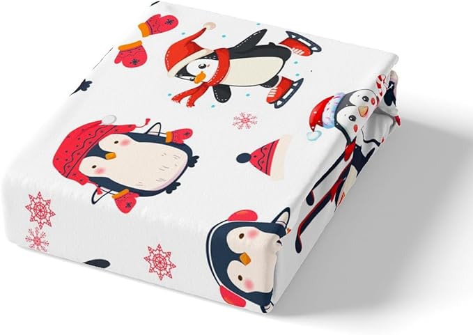 Feelyou Cartoon Penguin Duvet Cover Funny Animal Printed Christmas Day Bedding Set for Kids Room Cute Polar Animal Pattern Decor Comforter Cover Set Snowflake Bedspread Cover 3Pcs Zipper King Size