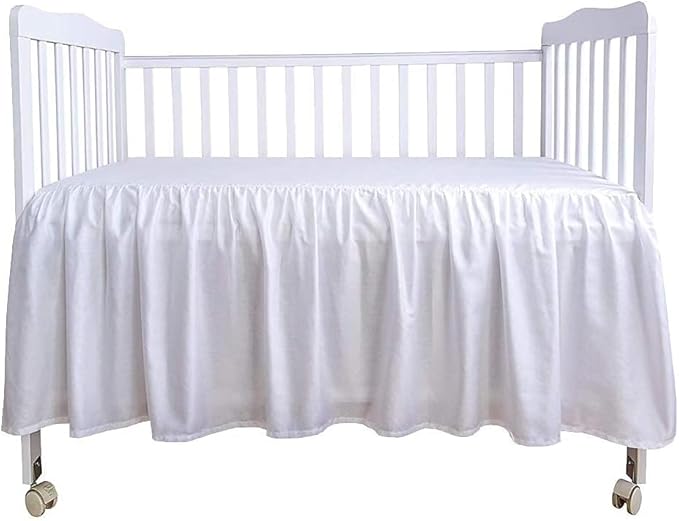Crib Bed Skirt 28” x 52” with 14” Drop – Split Corners Dust Ruffle, Microfiber - Breathable, Durable, Elastic Adjustable Fit, Soft Nursery Bedding for Baby Boys & Girls, White Solid