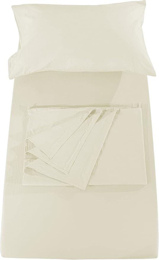 PLAIN PRINTED LINEN 3-Piece Toddler Sheet Set, 100% Cotton Fitted Sheet, Flat Sheet and Envelope Pillowcase, Toddler Bed Set, Mini Crib Sheets (Ivory Solid)