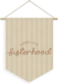 Girls Room Decor, Long Live Sisterhood Girl Nursery Linen Canvas Banner, Neutral Striped Wall Hanging Pennant Flag Banner for Girl Nursery Kids Room Bedroom Dorm Playroom Decor, 15x11in