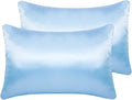 Silky Satin Toddler Pillowcases Set of 2, Super Soft Travel Pillow Covers, Small Kids Pillow Cases with Envelope Closure, 13"x 18", Light Blue