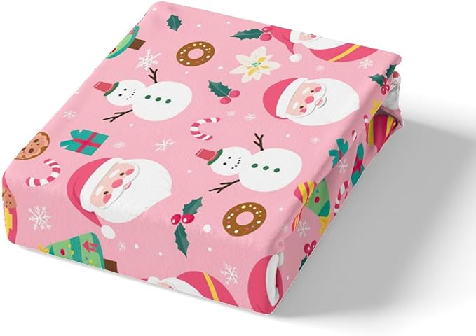 Feelyou Christmas Santa Comforter Cover Toddler Size Cute Snowman Duvet Cover Xmas Holiday Bedding Set Gifts for Kids Boys Girls,Christmas Tree Snowflake Candy Decor 1 Pillow Case Pink
