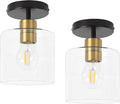 Black Brass Semi Flush Mount Ceiling Light,Modern Farmhouse Ceiling Light Fixture for Closet Entryway,Hallway Light Fixture 5.9in Clear Glass Shade 2 Pack