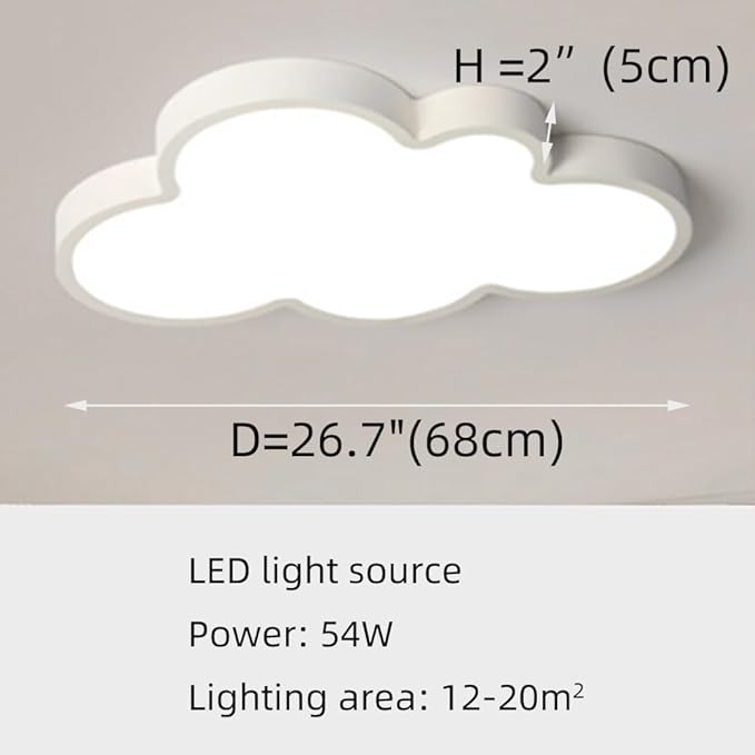 Cloud Lights for Ceiling White 26" 54w Close to Ceiling Light Fixtures with Remote Cloud Shaped Led Ceiling Lamp Flush Mount Lighting Fixture for Girls Children's Room/Kindergarten