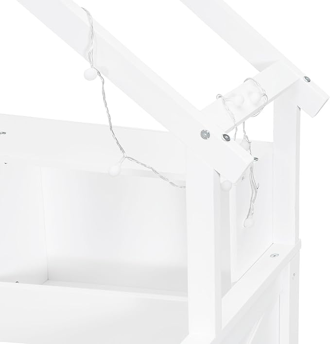 Bellemave Full House Platform Bed with Drawers Wood House Bed with Storage Shelves and LED Lights House Platform Bed Frame for Kids, Teens, Adults, No Spring Box Needed (White)