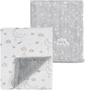 CREVENT 2Pcs 30''X40'' Cute Cozy Fluffy Warm Baby Blankets for Infants Toddlers' Bedding Crib Cot Stroller - Grey Cloud + Minky Night