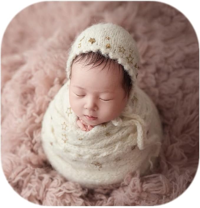 Newborn Baby Photography Props Outfits Hat Long Ripple Wrap Set for Boys Girls Photography Photoshoot Photos
