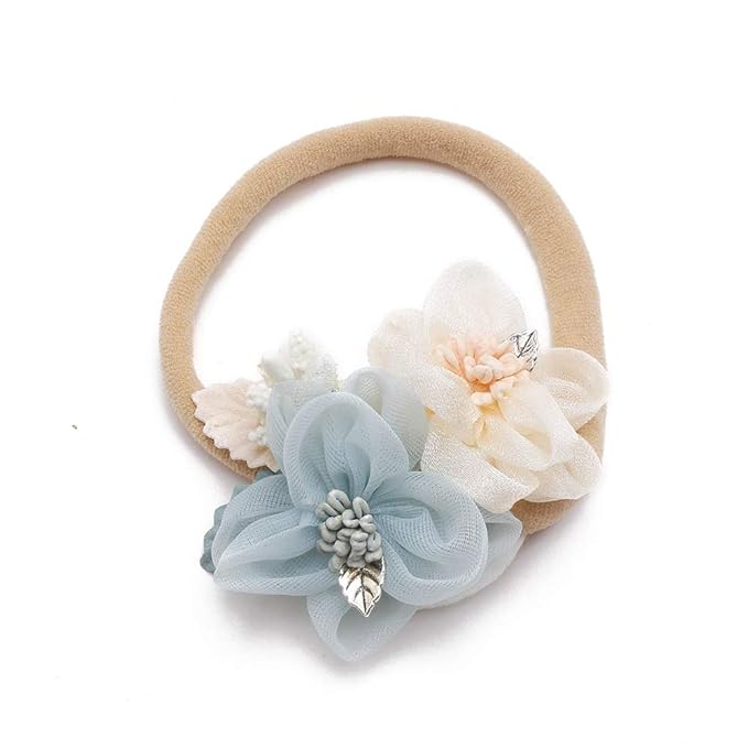 Baby Girl Nylon Headbands Flower Hair Bows Accessories-Elastic Hair Band Crown Handmade FLoral Wraps Birthday Gifts for Girls Newborn Infant Toddler 4Pcs