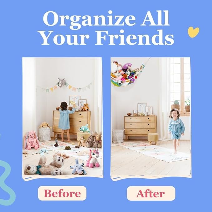 Lilly's Love Stuffed Animal Hammock | Corner Hanging Organizer, Toy Storage, Stuffed Animal Storage Net | Made From Quality Fishing Net, Holds 12lbs | 67"x47"x47" (Gray)
