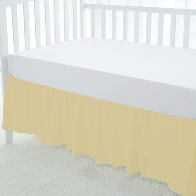 100% Egyptian Cotton, Nursery Crib Toddler (24" x 38" + 10") 800 Thread Count Crib Skirt Dust Ruffle, Bedding Skirts for Baby Boys or Girls, 10" Drop, Ivory Solid