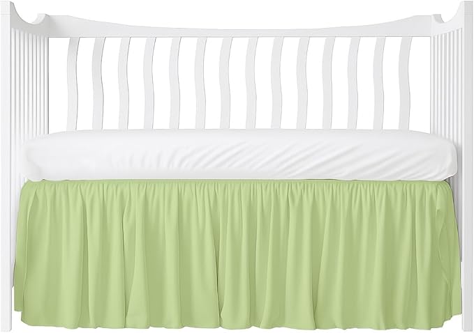 Crib Bed Skirt Dust Ruffle with Split Corners, 100% Cotton, Sage Nursery Crib Skirt for Baby Boys or Girls, 28x52, 14" Drop, Toddler Bed Skirt, Baby Bedding, Crib Sheet Skirt, Soft & Breathable
