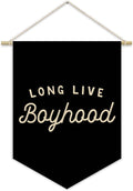 Boy Room Decor,Long Live Boyhood Black Canvas Banner Nursery Playroom Wall Decor for Boys Bedroom Toddler Decorations Teen Boy Room Decor,Playroom Decor Wall Hanging Flag 15x11 Inch
