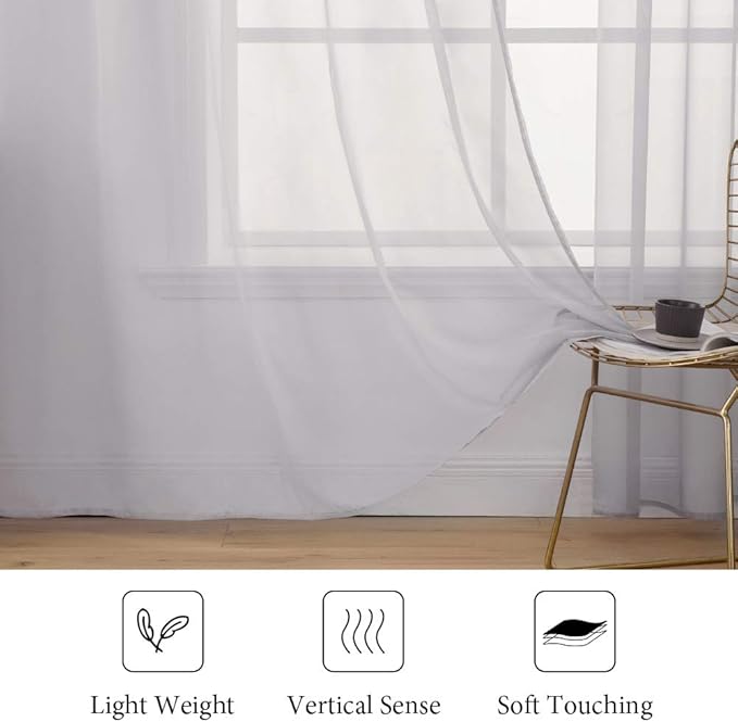 MIULEE 2 Panels Solid Color Sheer Window Curtains Elegant Window Voile Panels/Drapes/Treatment for Bedroom Living Room (54X54 Inches Light Grey)
