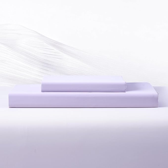 Dream Valley® Twin Sheets Set, Cooling Fitted Sheet with 1 Pillowcase-2 PCS with No Flat Sheet,Q-Max > 0.4 Aerocool, Cooling for Night Sweats, Hot Sleepers,deep Pocket up to 15",Lavender Fog