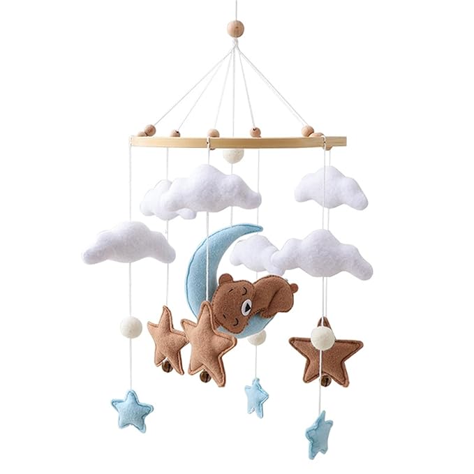 Baby Crib Mobile - Sleeping Bear Mobile for Crib, Felt Cloud Stars Nursery for Boys and Girls, Baby Nursery Hanging Decor (C)