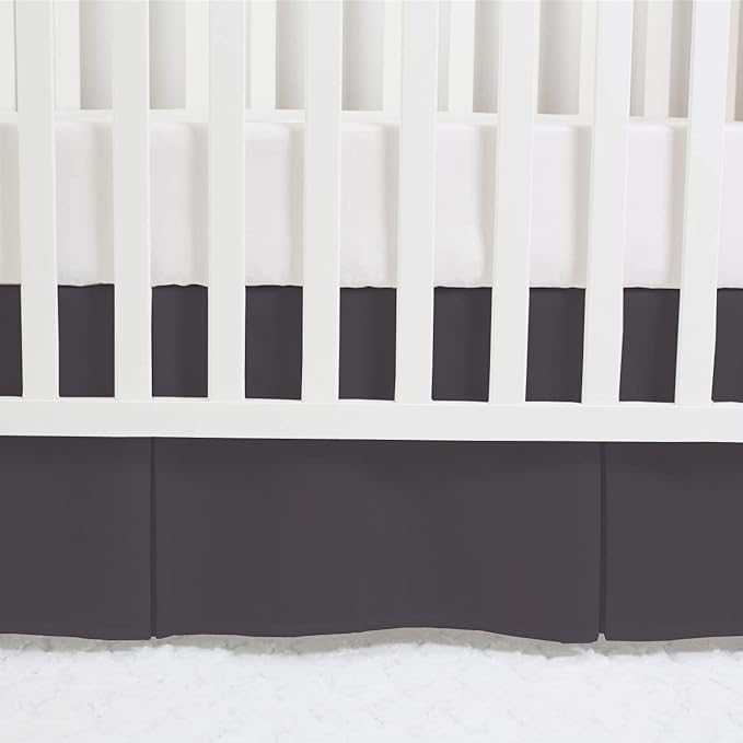 Box Pleated Mini Crib Bed Skirt Premium 100% Cotton 800 Thread Count Nursery Crib Toddler Bedding Crib Bedskirt for Baby Boys or Baby Girls, (24" x 38") + 10" Drop Lenght - Dark Grey Solid