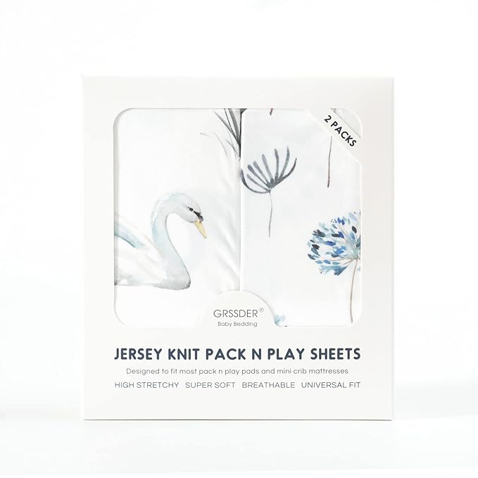 Pack n Play Sheets Fitted 2 Pack, Stretchy Ultra Soft Jersey Knit Pack and Play Sheets, Universal Fitted Portable/Mini Crib Mattresses Snug and Safe, Stylish Pattern for Boy and Girl
